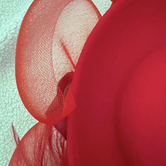 David M Vintage Women’s Red wood hat. Crown covered w/coque, feathers. main image 8